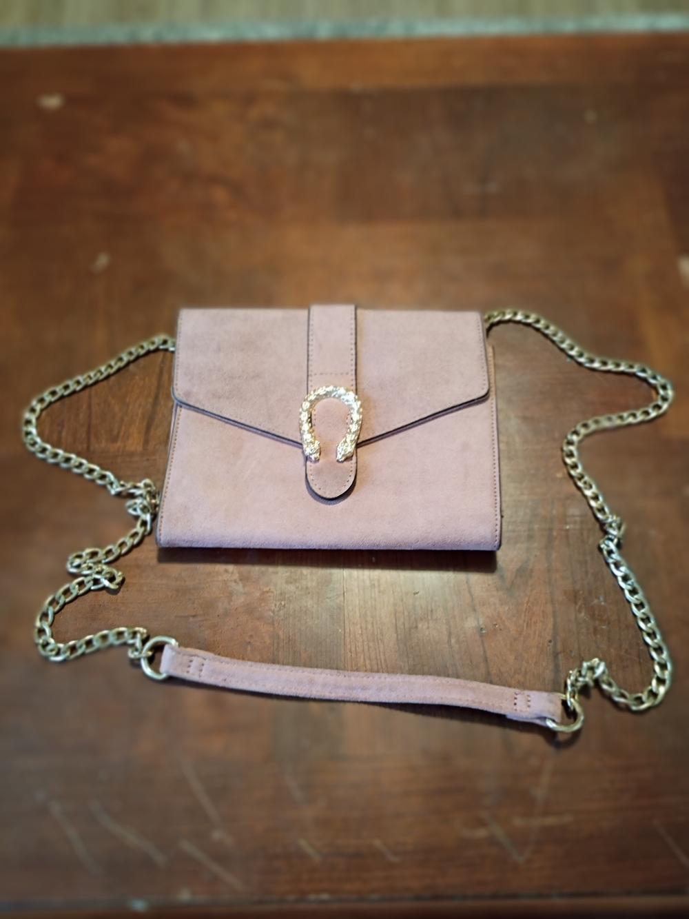 Big Buddha Blush Pink Suede Crossbody with Gold Chain
